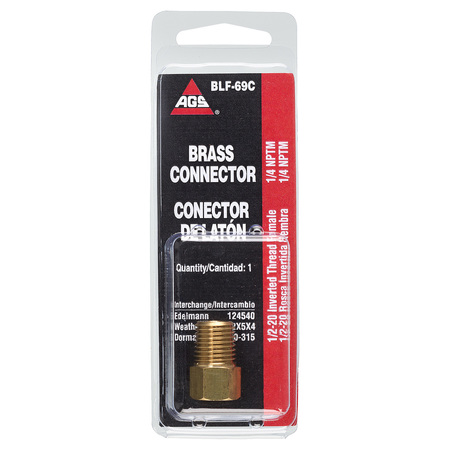 AGS Brass Connector, Female (1/2-20 Inverted), Male (1/4-18 NPT), 1/card BLF-69C